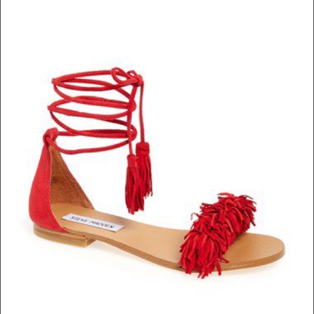 red strappy steve madden standals